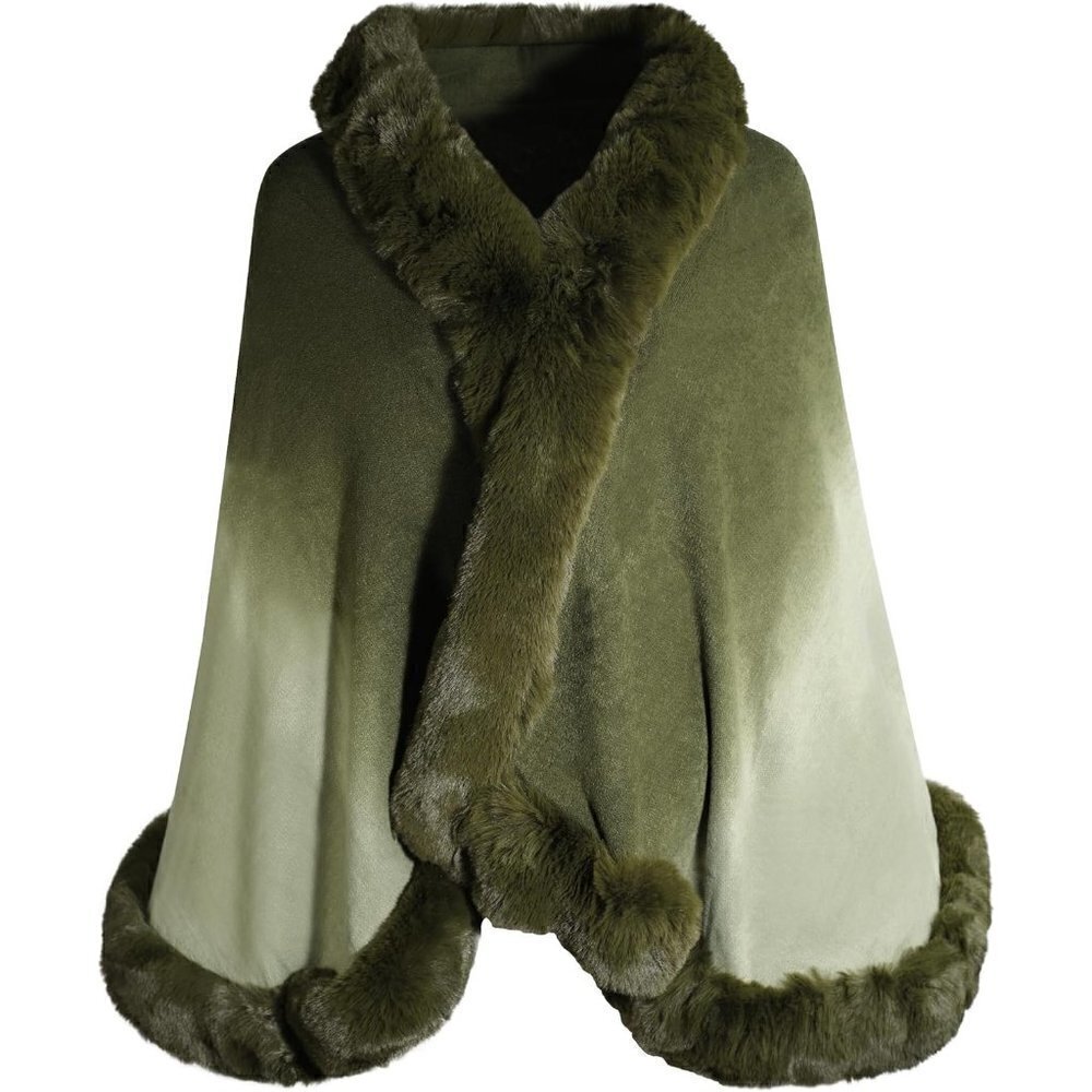 Zlyc Women Winter Faux Fur Shawl  Stole Warm Wrap Cape - Green